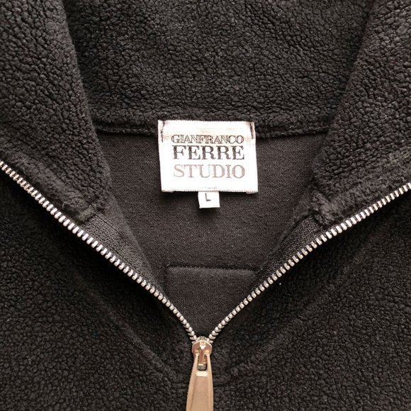 GIANFRANCO FERRE STUDIO vintage black zip up fleece Sz L - Picture 3 of 10